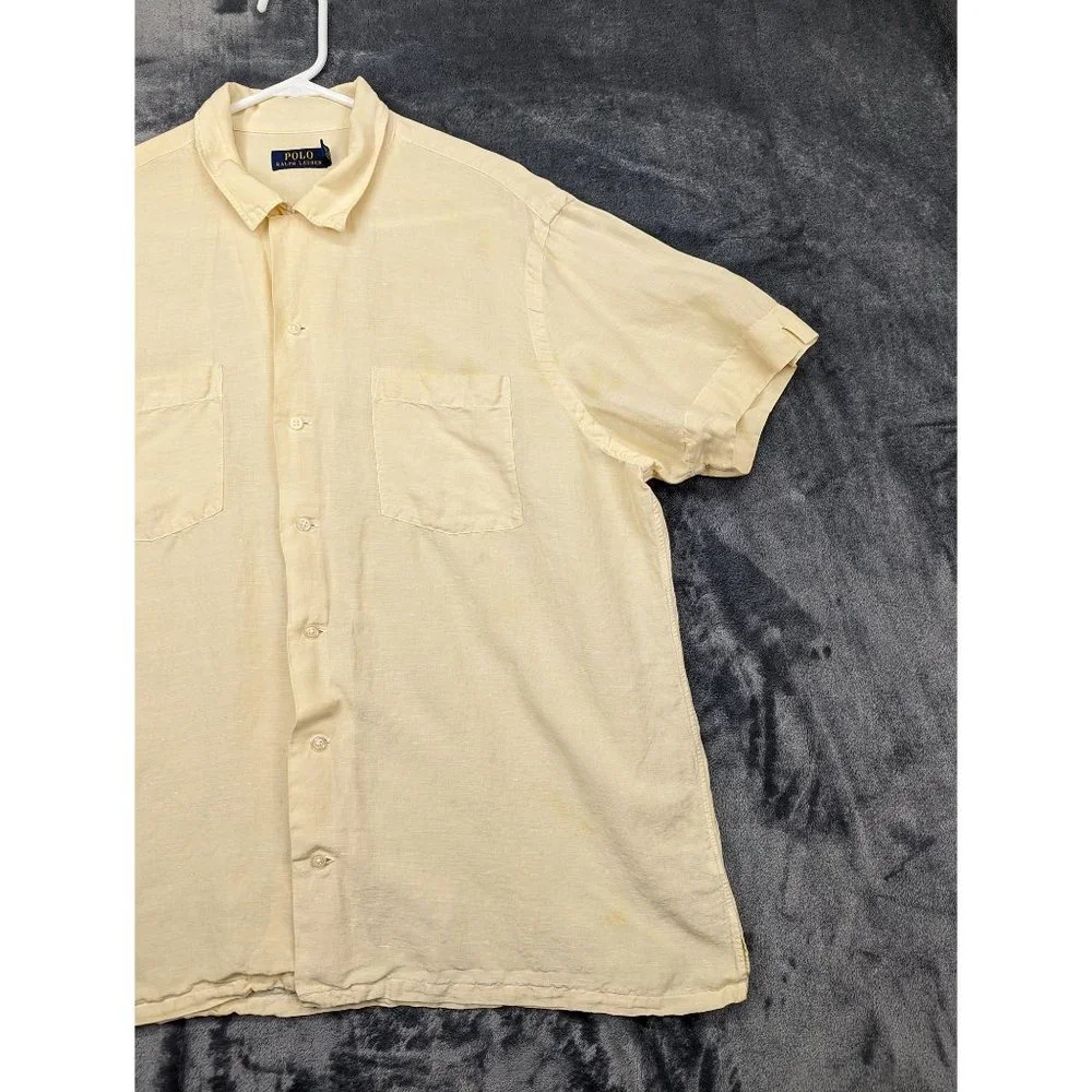 Polo Ralph Lauren Shirt Mens XL Silk Linen Blend Short Sleeve Button Up Yellow - Picture 4 of 16